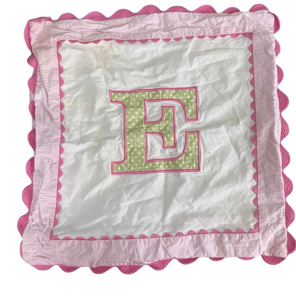 Pottery Barn Kids Pink Green Letter E Initials Pillow Cover Sham 16" Square